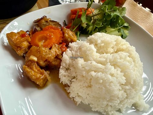 Tofu Clay Pot Side Plate (Rice, Pickled Carrot, and Cucumber) at NAM Kitchen in Sandy Springs