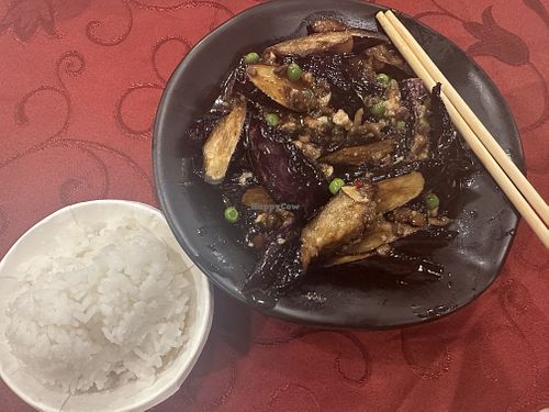 魚香茄子 “fish fragrance” eggplantt  at Zhan Yuan Vegetarian Restaurant 展苑素菜餐廳 in New Taipei City