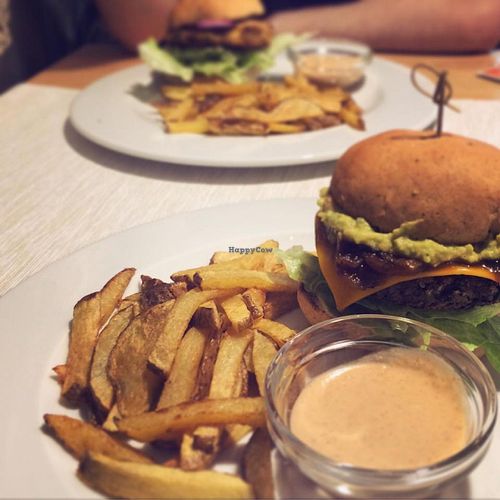 Guac burger (and Thai burger in the background) at Veggie Point in Prague