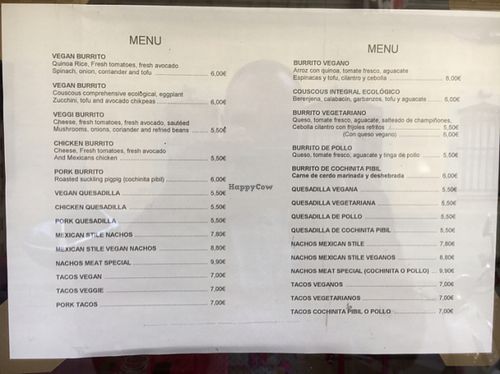 Menu  at La Heladeria Mexicana in Barcelona