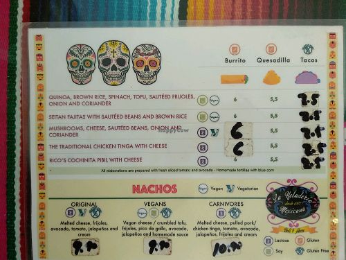 Menu at La Heladeria Mexicana in Barcelona