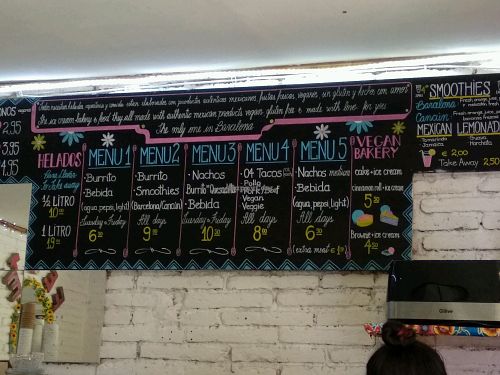 Menu Board behind counter at La Heladeria Mexicana in Barcelona
