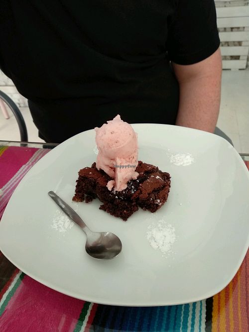 Brownie with Raspberry & Coconut Ice Cream at La Heladeria Mexicana in Barcelona