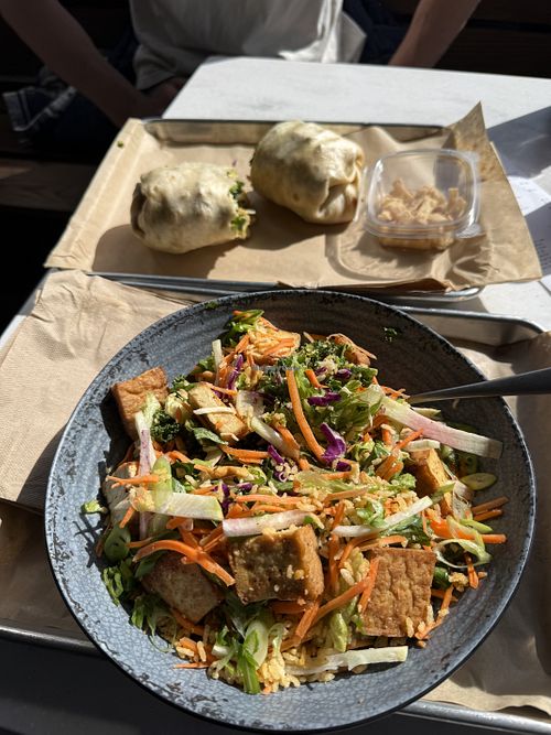 Crispy rice salad & same dish made into a wrap  at Mendocino Farms in Denver