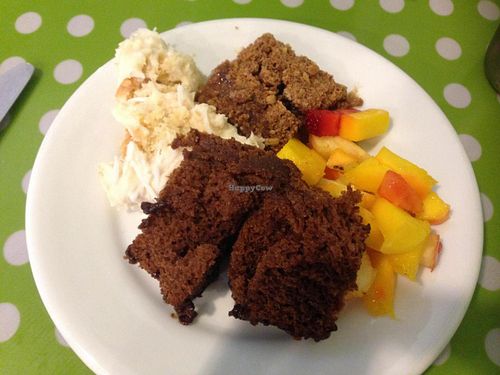 Some of the desserts options on Thursday: chocolate cake, fruits' salad, banana pie, coconut pavé.  at Vegg's Restaurante in Sao Paulo