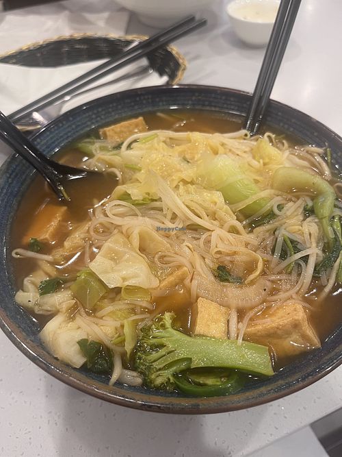 Vegetable tofu pho with veggie broth after I added condiments   at Pho Station  in Rocklin