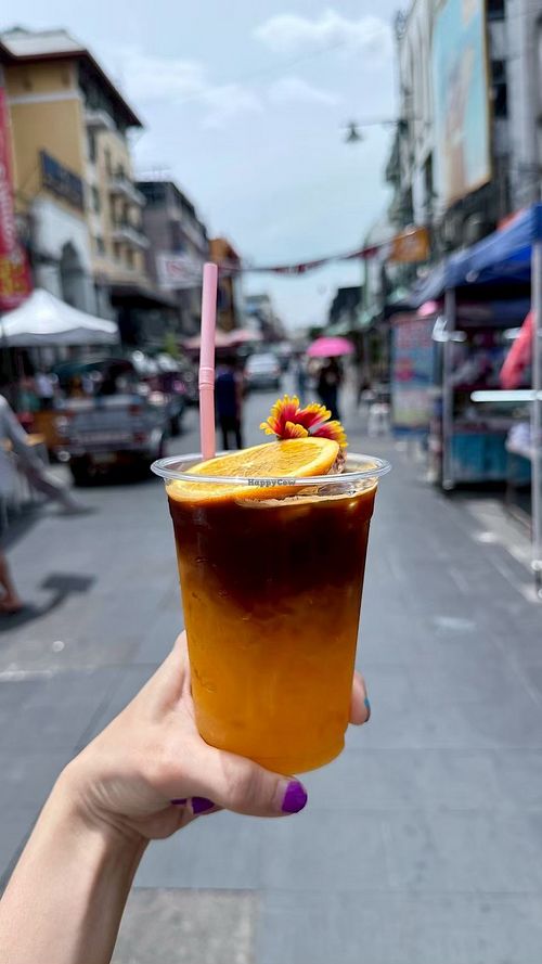 Coffee with orange juice at Hippie Vegan in Bangkok