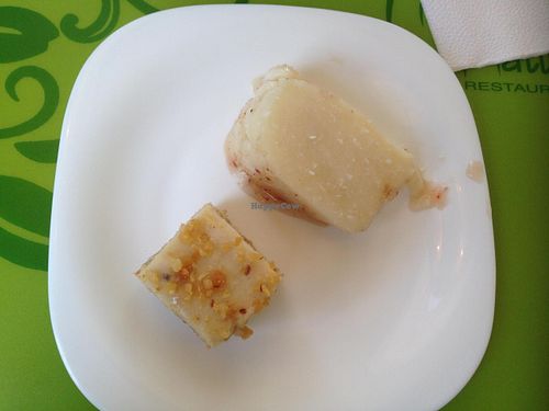 Some of the vegan desserts options on a Sunday buffet: coconut pudding with strawberry topping, peanut cake with soy cream. at Villa Natural in Santo Andre