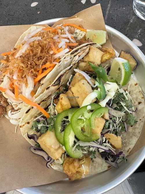 Vegan Krispy chikun taco & krispy tofu taco - were very tasty! Would eat them again!   at Tacofino Kitsilano in Vancouver