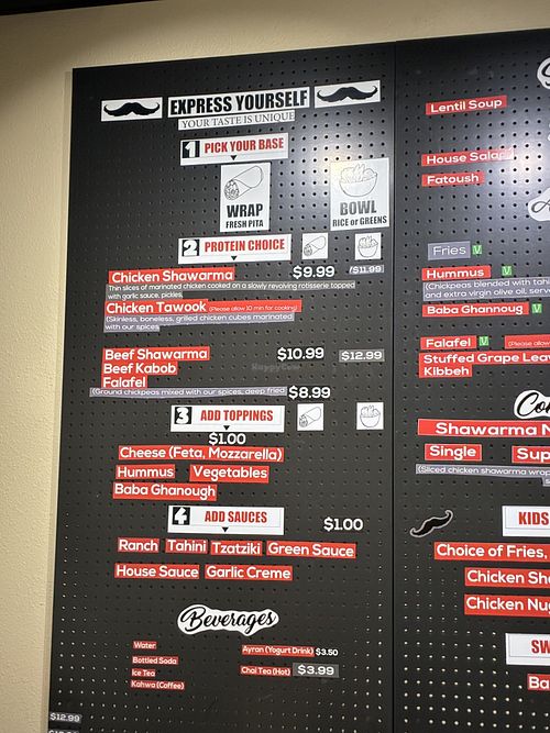 Menu   at Mr. Shawarma in Pensacola