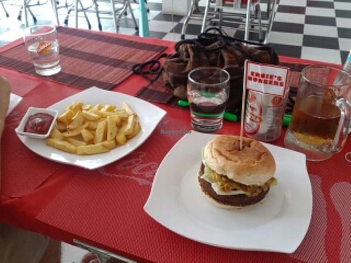 Vegan falafel burger and large fries at Ernie's Burgers in Sihanoukville