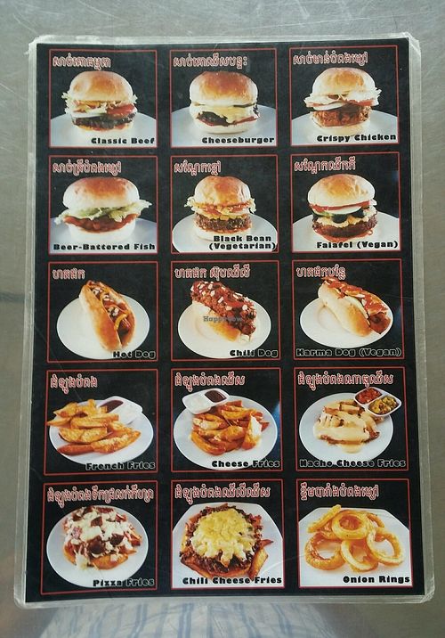 table menu at Ernie's Burgers in Sihanoukville