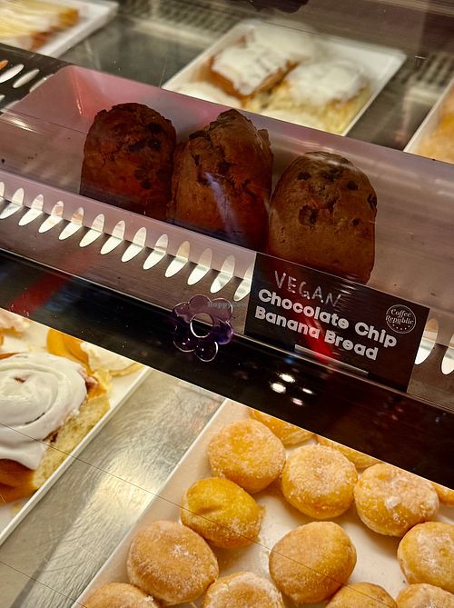 Vegan Chocolate Chip Banana Bread (labeled) at Coffee Republic & Coworking in Huntersville