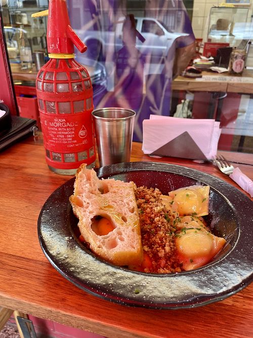 Pasta rellena cabutia con salsa manteca de ajo.  at Tita la Vedette de Chatarina in Buenos Aires