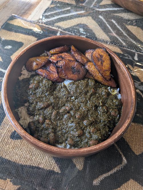 Vegan Congolese mbote (spinach and bean stew) at Nganda African Street Food in Toronto