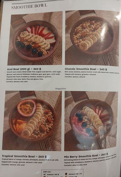 Smoothie bowl menu at Adlib Cafe & Vinyl Samui in Surat Thani
