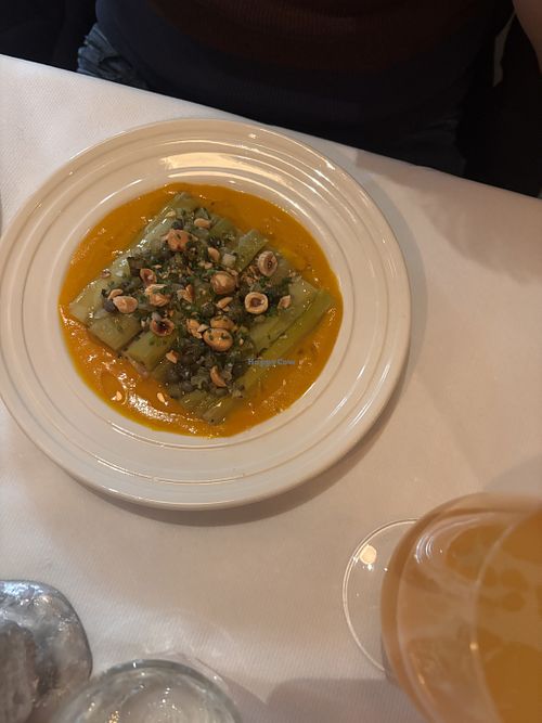 Coal smoked leeks  at Holy Carrot Bistro Spitalfields in London