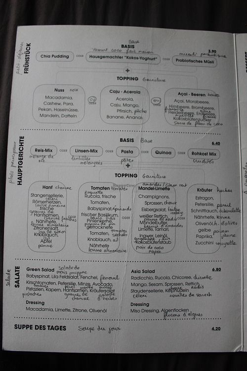 Their menu back in 2014
breakfast, lunch and salads
(sorry for the french notes!) at Daluma in Berlin