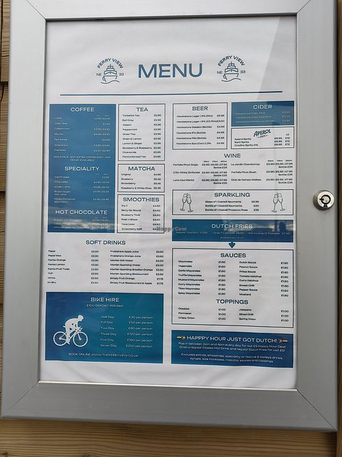 Menu at Ferry View in South Shields