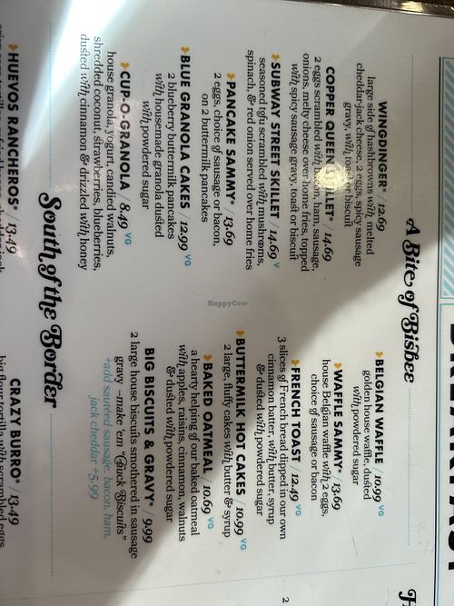 Menu   at Bisbee Breakfast Club in Tucson