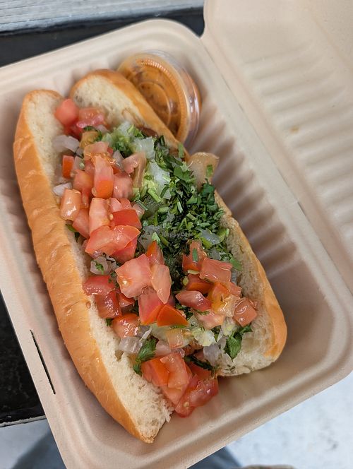 Beyond meat hotdog was delicious! Ask for no mayo/avo cream sauce and they'll put guac instead! Delicious! at Doggeros in Woodland