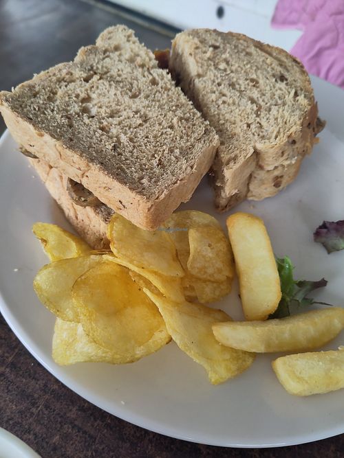 Sausage sandwich with onion relish, it was enormous at Foxton Locks Inn  in Market Harborough