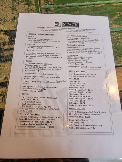Breakfast menu at Millstack cafe  in Keighley