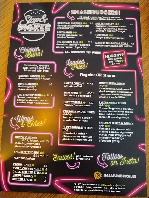 Great menu at The Dark Horse Bar  in Sheffield