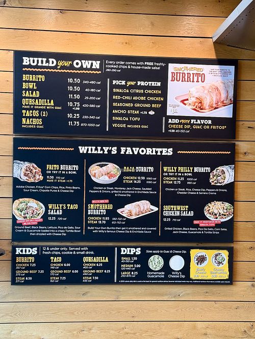 Menu at Willy's Mexicana Grill in Atlanta