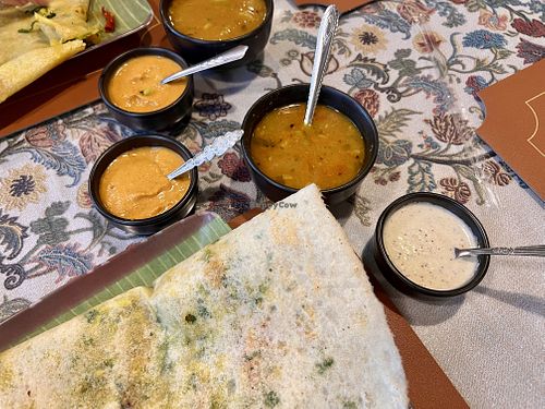 Dosa with chutney/sambar   at Vegan India-Indian Vegetarian Restaurant in Bangkok in Bangkok