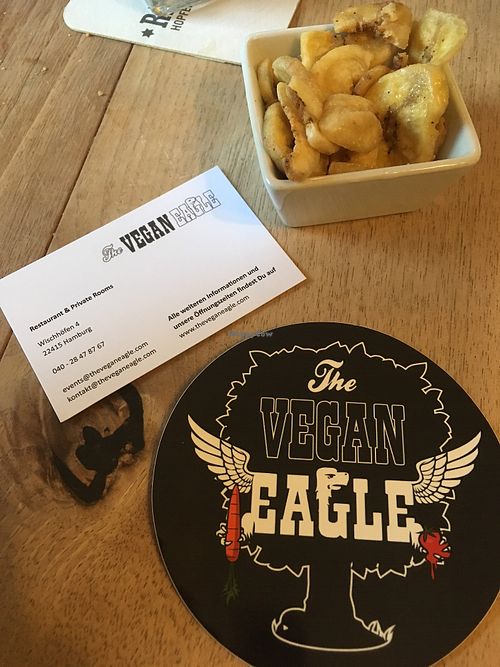 Banana chips with the bill, yes please   at The Vegan Eagle in Hamburg