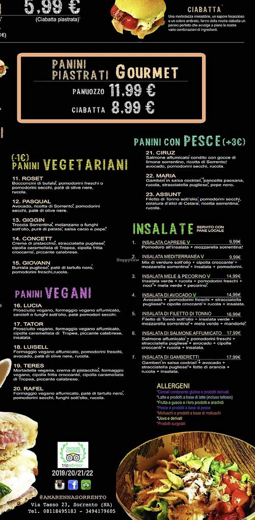 5 Panini Vegani options  at A'Marenna - Sorrento Bakery & Bistrot in Sorrento