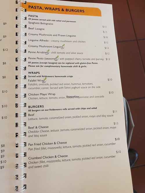 Menu at Cafe Veldemeers  in Harare