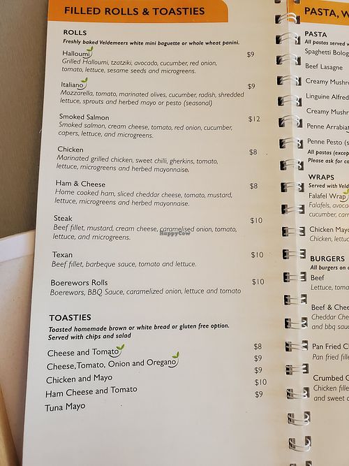 Menu at Cafe Veldemeers  in Harare