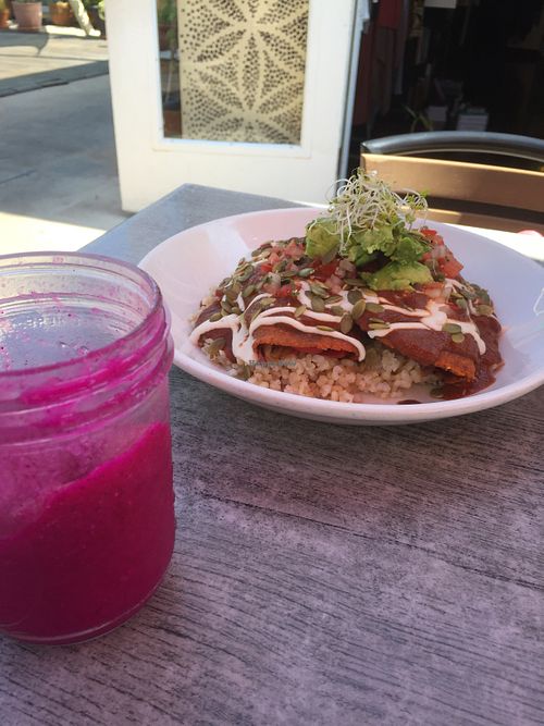 Smoothie and enchiladas  at Trilogy Sanctuary in La Jolla