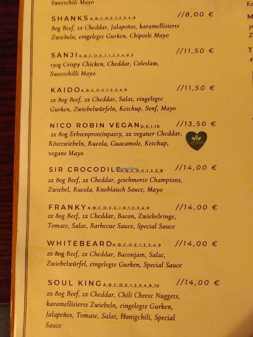 Menu 1 at Baratie Burger & Beer in Hannover