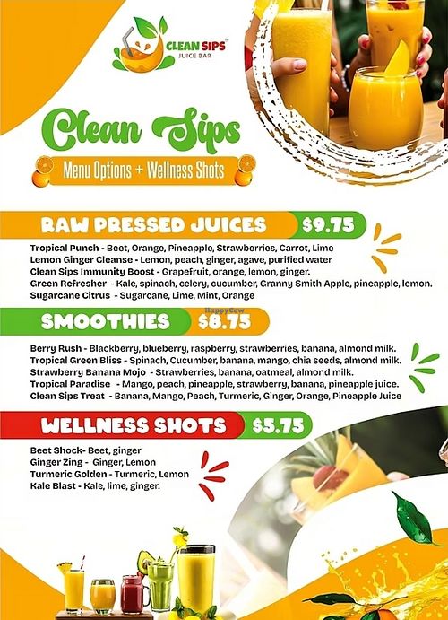 Menu at Clean Sips Juice Bar in Philadelphia