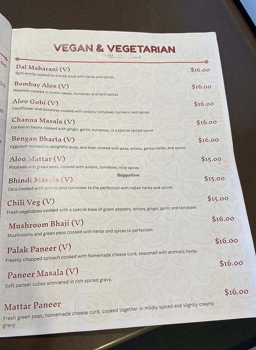 Their vegan menu   at Megh Indian Cuisine in Flagstaff