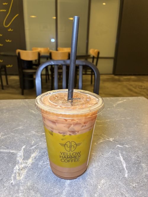 Strawberry Oat Milk Lattee  at Yellowhammer Coffee in Mobile