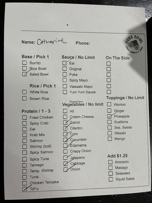 Order ticket   at PHO-MO Poke Bowl in Mobile