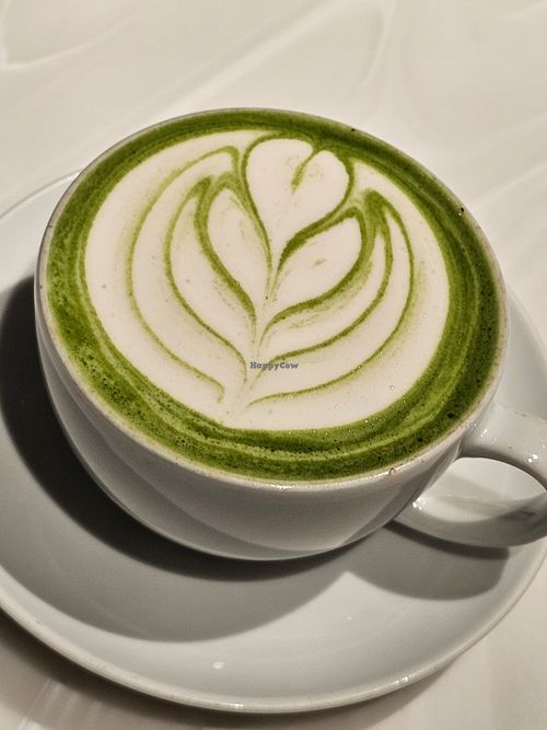 Strawberry Matcha Latte w/ Oat Milk (seasonal) at Asterisk Coffee Bar  in Cuyahoga Falls
