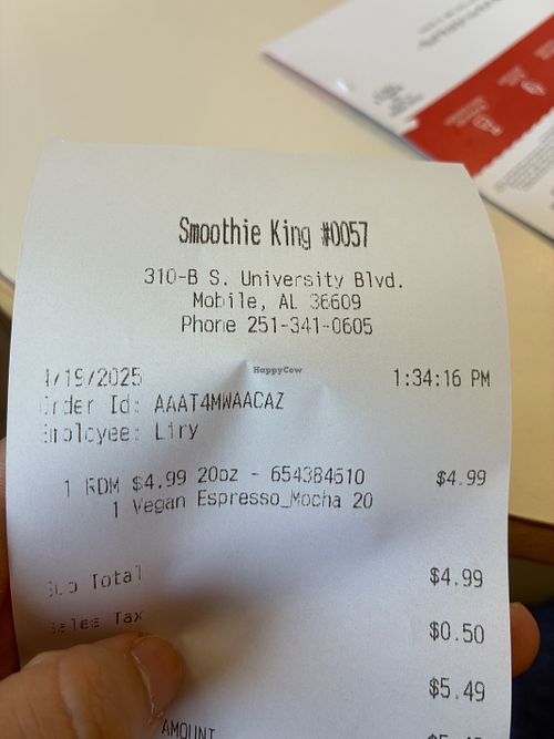Receipt   at Smoothie King in Mobile