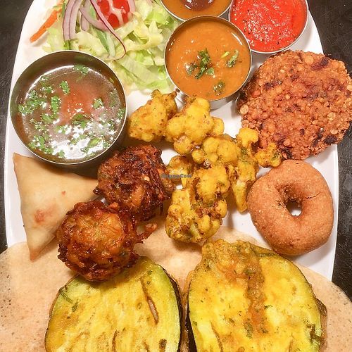 vegan snack tray at Kerala Restaurant in Leeds