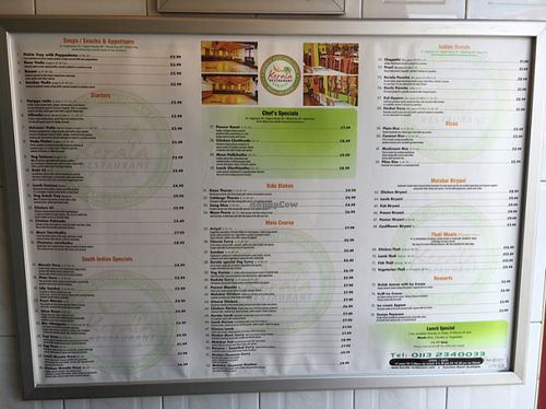menu - zoom in to read  at Kerala Restaurant in Leeds