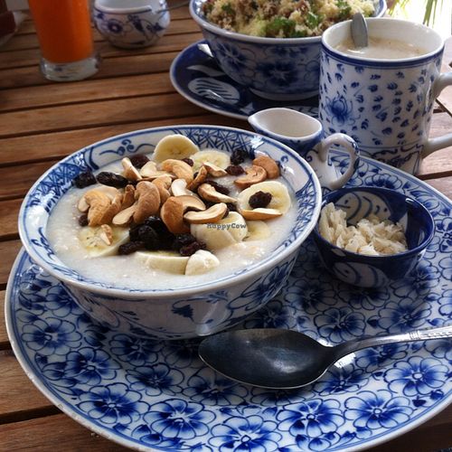 Oat porride with raisins, cashews, banana at Epic Arts Cafe in Kampot