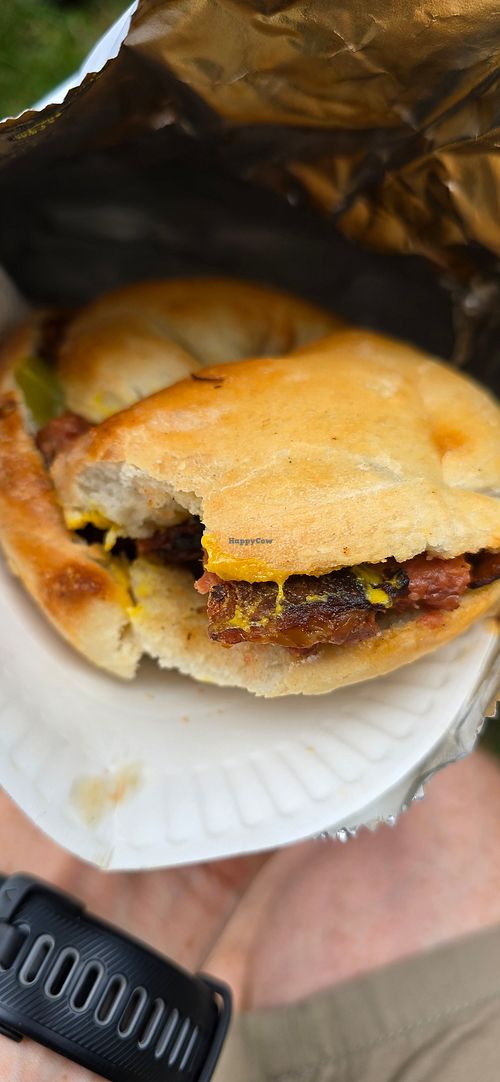Vegan salt beef bagel (with a bite out of it, sorry!) at Freshbake Bagel  in London