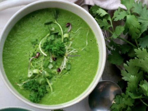Raw spinach avocado soup at Soul Garden in Koh Phangan