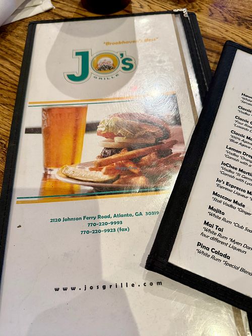 Menu at Jo's Grille in Atlanta