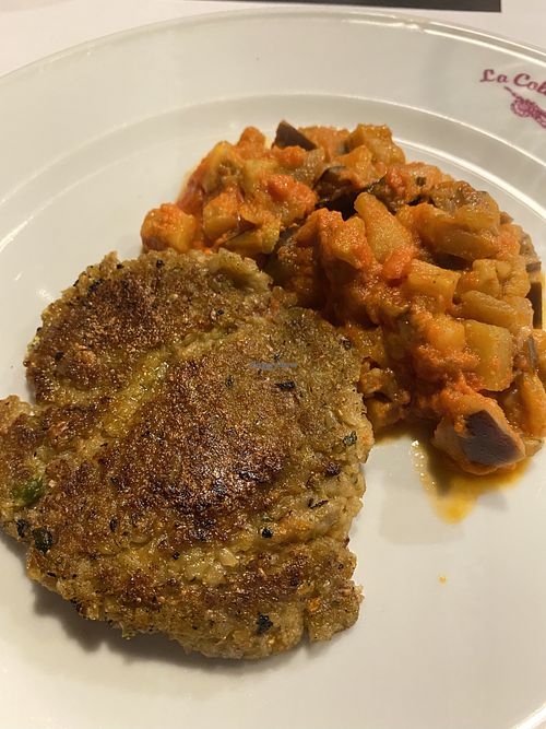Lentil and Aubergine patty with vegetable ratatouille  at La Colubrina in Milan
