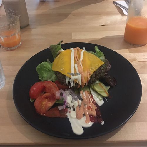 chia burger, tasted unbelievable ! at HappyFood by YogaHub in Dublin